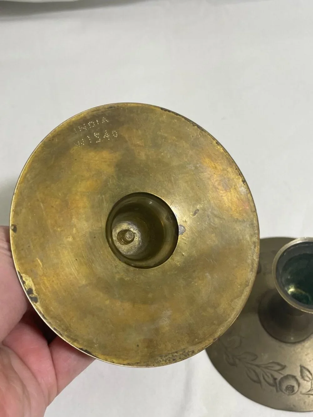 Vintage Pair Etched Solid Brass Candlestick Holders India Floral Taper Candle 3.